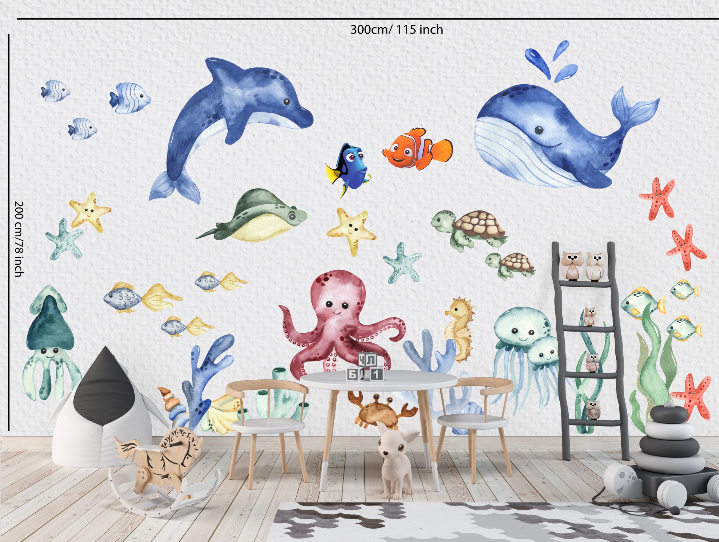 Meereswelt Wandtattoo Kinderzimmer OCEAN Life mit Delfinen, Nemo, Walen,  Fischen, Quallen | Oilandia - einzigartige Wandaufkleber und Tapeten