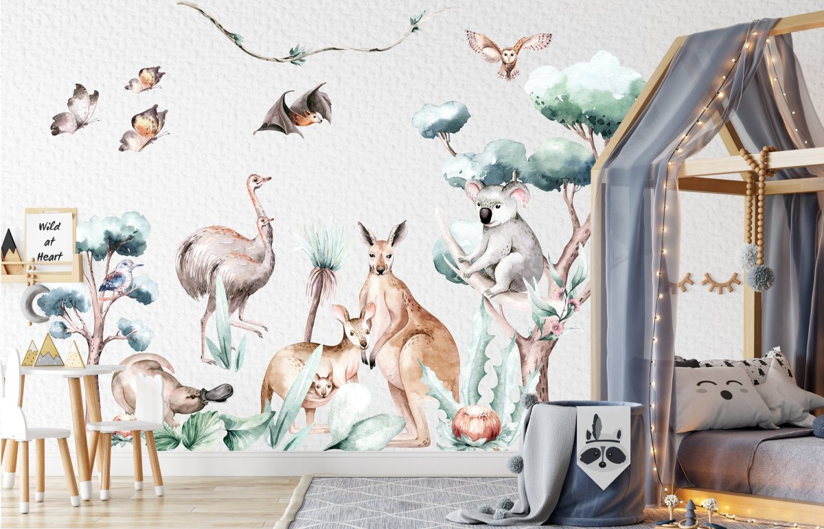 Nálepky na stenu - klokan, koala, netopier, emu
