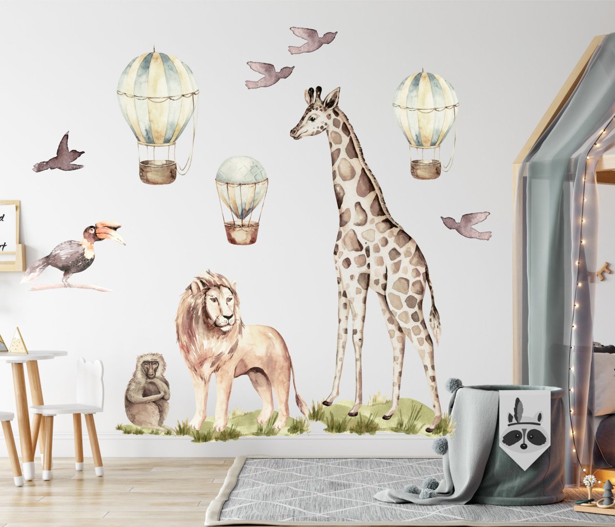 Wall Decal SAFARI Animals Giraffe, Lion, Monkey