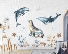 Ocean Life Wall Decal with Dolphins wall decals creates unique design for your kids room.