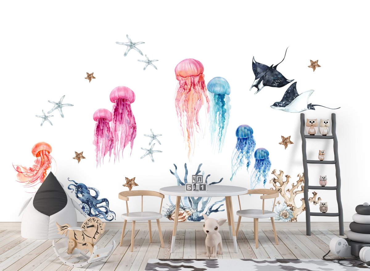 Jellyfish Wall Decal for kids room, sea life  wall stickers for nursery OCEAN Life with jell