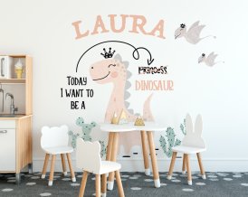Kid Wall Decal DINO GIRL, Wall Decal with Customised Name, Jurassic Park wall decal
