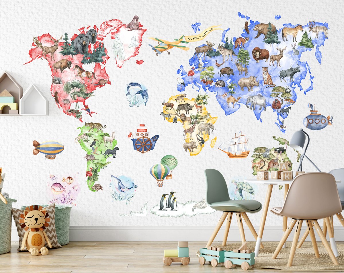 Wandtattoo Weltkarte für Kinder mit personalisiertem Namen