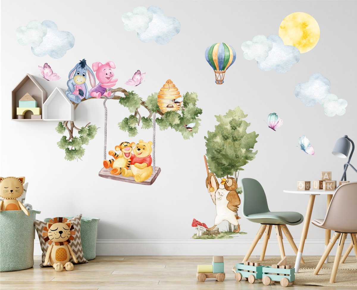 Winnie the Pooh Wall Decal for kids room, Wall stickers with Piglet, Tigger, Donkey