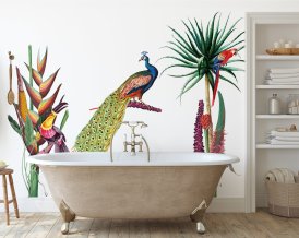 Peacock wall decal botanical wall art with parrot  toucan peel&stick