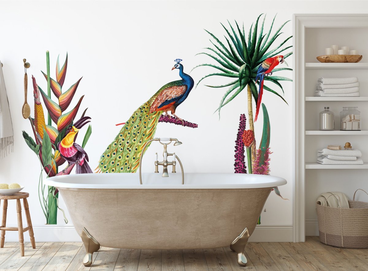 Peacock wall decal botanical wall art with parrot  toucan peel&stick