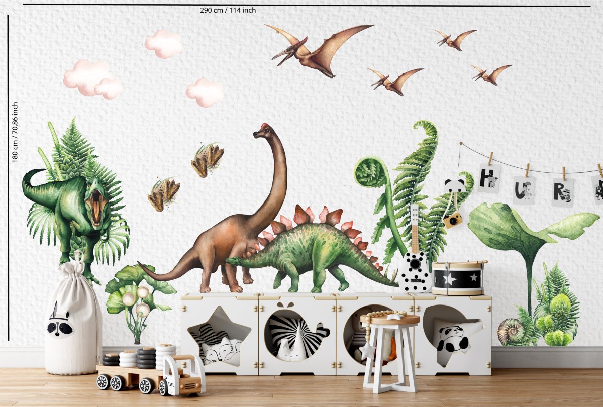 Wandtattoo mit Dinosauriern für Kinderzimmer mit Trex