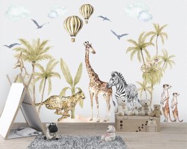 African Safari Nursery Wall Decal with African Safari Animals- Giraffe, Monkey, Zebra
