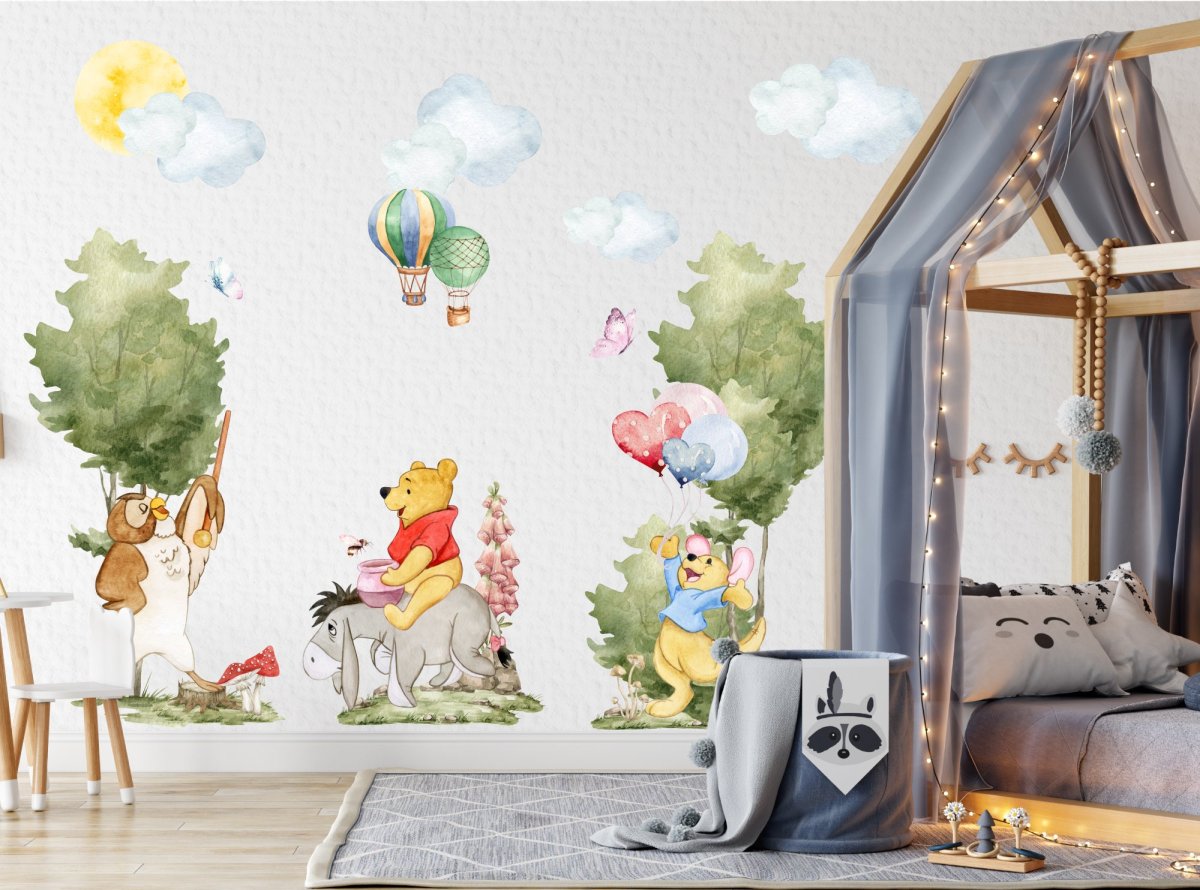 Winnie the Pooh Wall Decal for kids room, wall stickers for nursery with Owl, Rabbit, Donkey