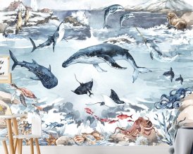 Ocean Life Wallpaper for Children, Sea world Wall Mural, Peel and Stick, Reusable