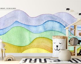 Magic Rainbow wallpaper for Fairytale kids room- hand painted watercolour Rainbow wall paper