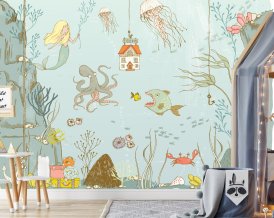 WALLPAPER Sea World Animals ECO Textile Wallpaper Peel & Stick for kids room
