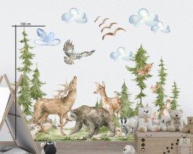 Wall decals with magic woodland animal  for your kids room with watercolour bear, Wolf, Eagl