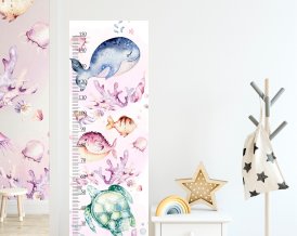 Kids Growth Chart Ruler Decal Ocean World pink colour