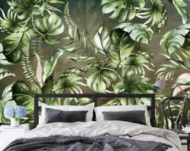GREENERY WALLPAPER  and Mural, ECO Textile Wallpaper Peel & Stick, Floral Wall Mural