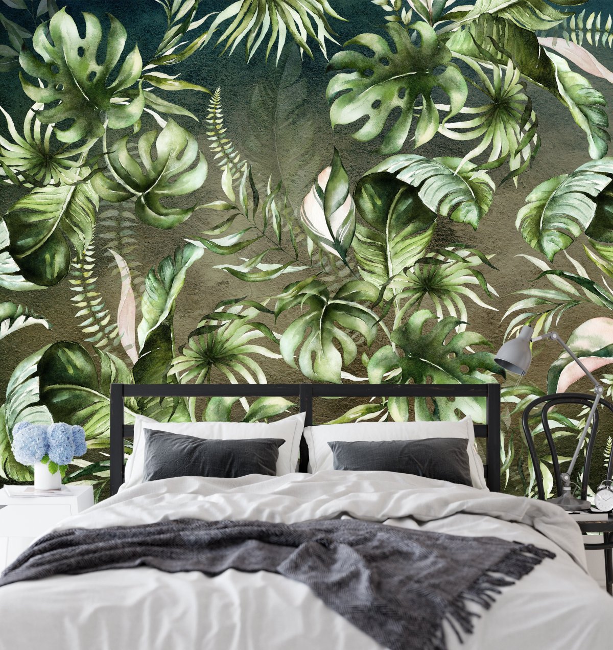 GREENERY WALLPAPER  and Mural, ECO Textile Wallpaper Peel & Stick, Floral Wall Mural