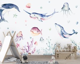 Riesenwal, Delphin und Ocean World Wandtattoo für Kinderzimmer