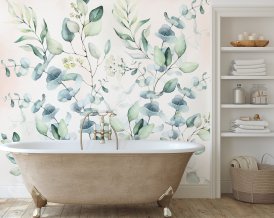 Floral WALLPAPER, Eucalyptus leaves wallpaper peel&stick ECO Textile Wallpaper Floral