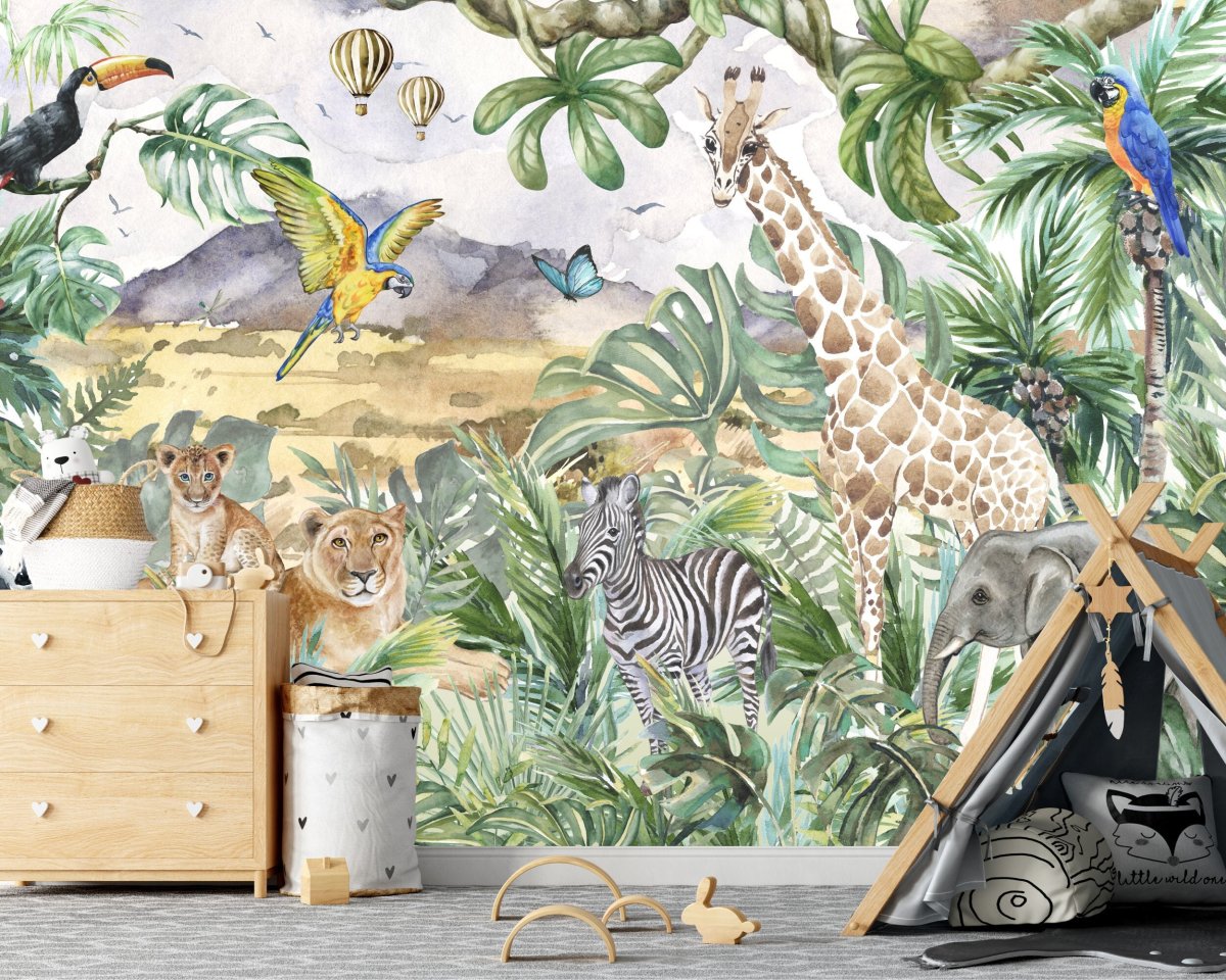 TROPICAL SAFARI wallpaper - Safari Animals Wallpaper - Safari Wallpaper for Nursery