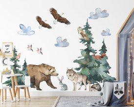 FOREST ANIMALS Wall Decal with BEAR - Woodland Wall Decals for Nursery