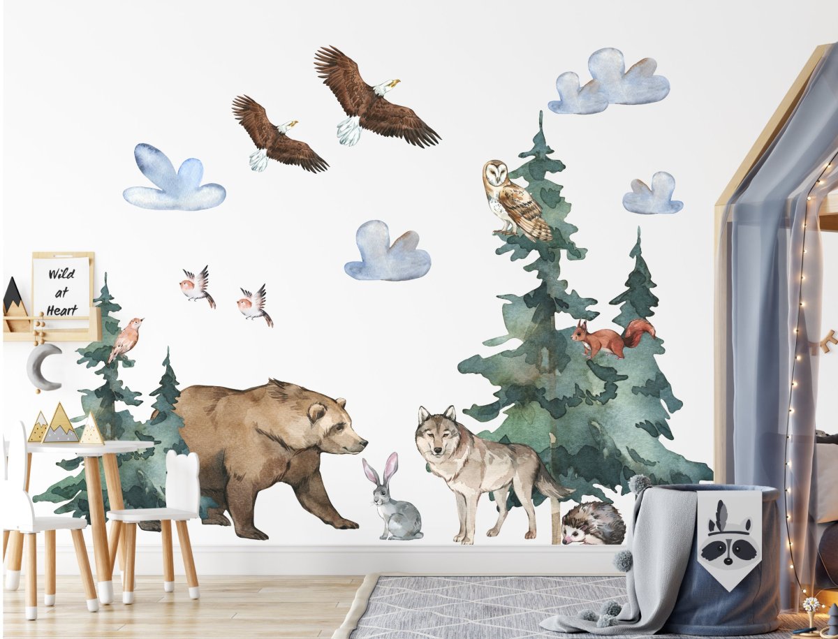 FOREST ANIMALS Wall Decal with BEAR - Woodland Wall Decals for Nursery