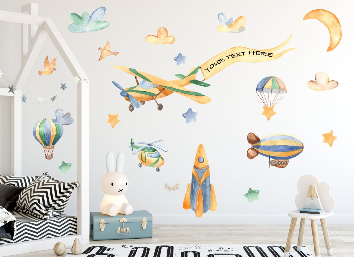 Nálepka na stenu pre deti Balóny, Lietadlá, Raketa, Helikoptéra, Vzduchové balóny