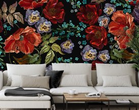 Dark Dutch Floral Wallpaper, peel and stick