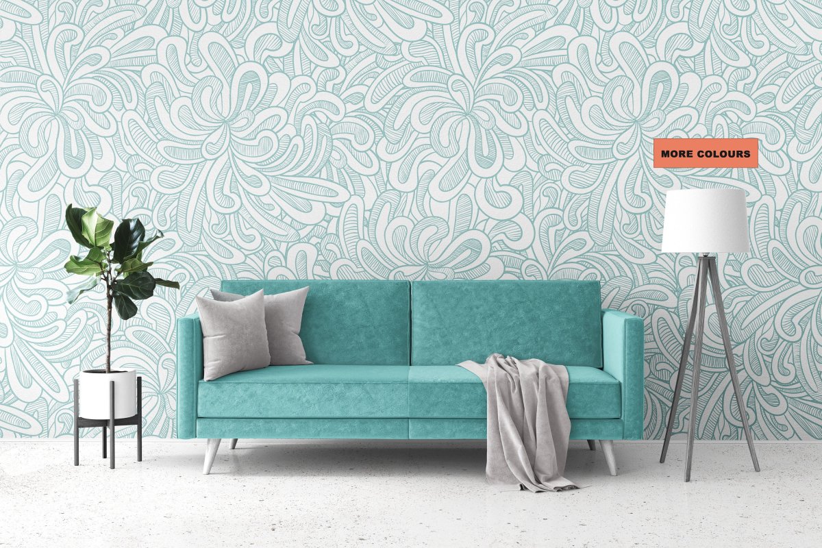 Floral Wallpaper retro style minimalistic design, hand painted ECO reusable peel&stick