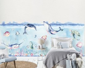 Wallpaper for Kids Ocean Children for Little Divers with Fishes, Turtles, Dolphins