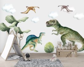 Nálepka na stenu Dino pre deti, Jurský svet, Nálepka na stenu Dinosaury- Raptor, Spinosaurus