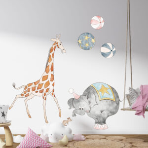 Elephant and Giraffe Circus Wall Decal – Whimsical Nursery Decor