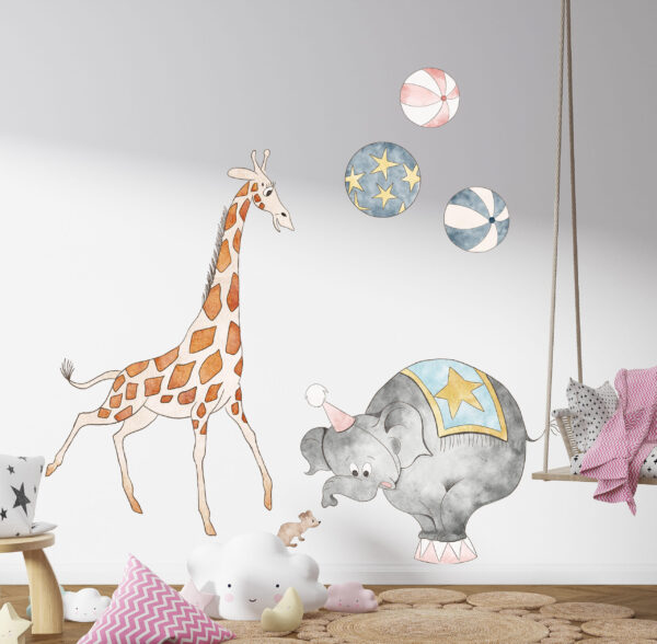 Elephant and Giraffe Circus Wall Decal – Whimsical Nursery Decor