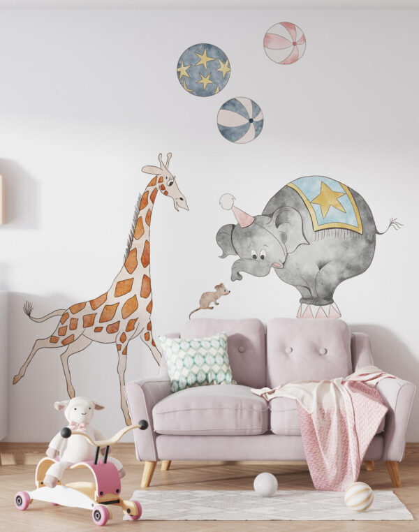 Elephant and Giraffe Circus Wall Decal – Whimsical Nursery Decor
