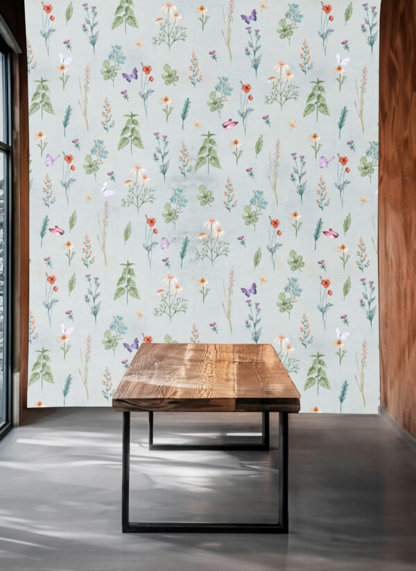 French Meadow Wallpaper with Blue Benjamine Moore