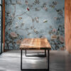 French Moire Blue Chinoiserie Wallpaper Mural