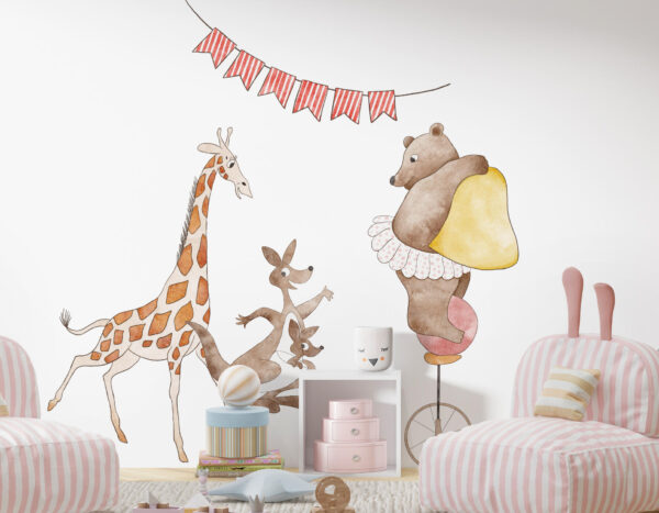 Kangaroo and Giraffe Circus Wall Decal – Whimsical Nursery Decor