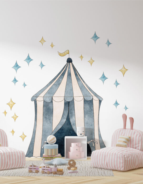 Circus Tent Wall Decal – Reusable Fabric for Nursery & Kids Room