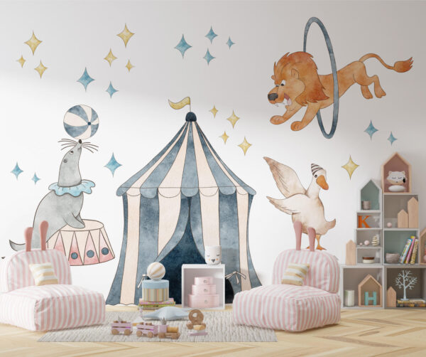Circus Tent Wall Decal – Reusable Fabric for Nursery & Kids Room