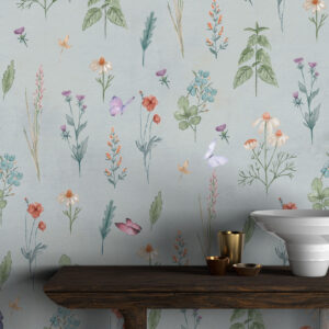 French Meadow Wallpaper with Blue Benjamine Moore