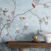 French Moire Blue Chinoiserie Wallpaper Mural