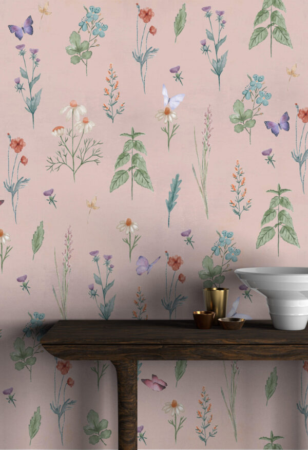 French Meadow Wallpaper, Blush Colour Benjamine Moore