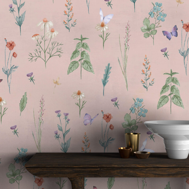 French Meadow Wallpaper, Blush Colour Benjamine Moore