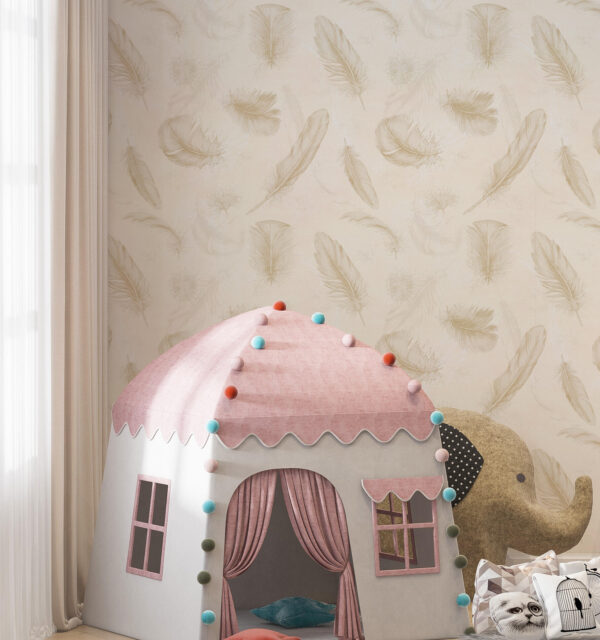 Tender Beige Feathers Wallpaper