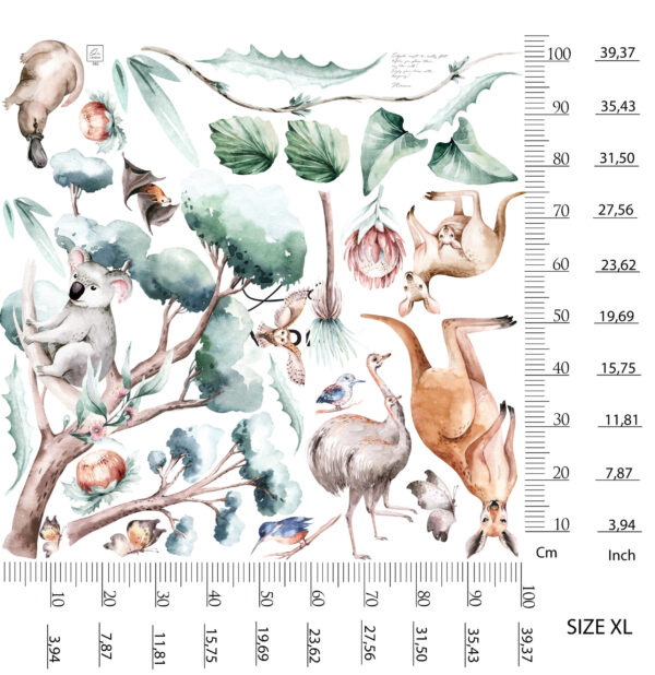 Watercolor Australian Animals Wall Decal Koala Kangaroo Kookaburra Nursery Outback Room Stickers