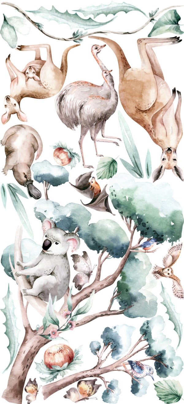 Watercolor Australian Animals Wall Decal Koala Kangaroo Kookaburra Nursery Outback Room Stickers