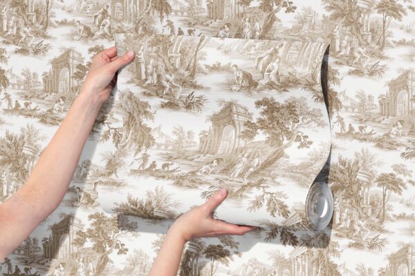 Beige Toile De Jouy Wallpaper
