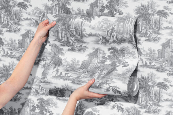 Grey Toile De Jouy Wallpaper