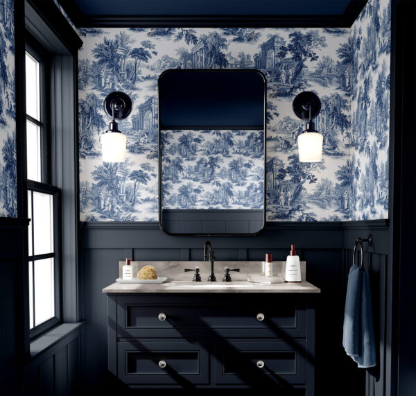 Blue Toile De Jouy Wallpaper