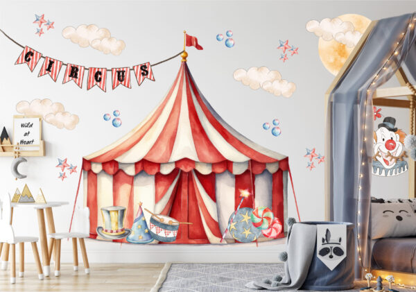 Red Circus Tent Wall Decal – Reusable Fabric for Nursery & Kids Room
