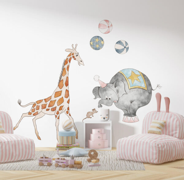 Elephant and Giraffe Circus Wall Decal – Whimsical Nursery Decor